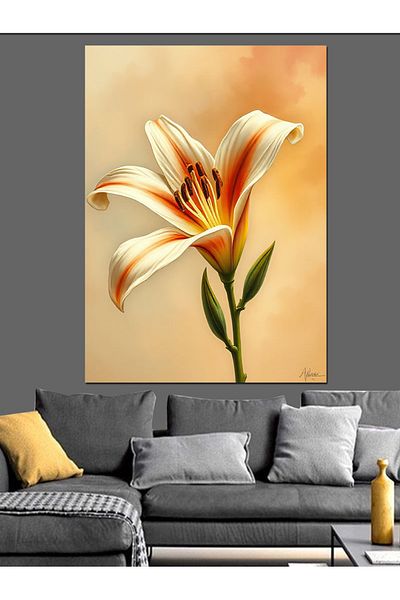 Tablomega White Lily And Peace Decorative Canvas - Mdf Wood Table