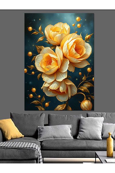 Tablomega Golden Yellow Flowers Decorative Canvas - Mdf Wooden Painting
