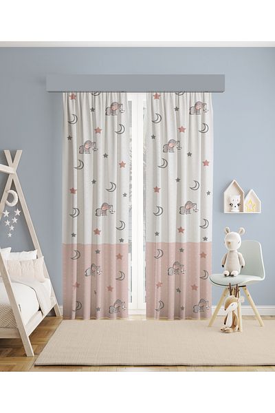 MEKTA HOME BABY AND KIDS ROOM Cute Baby Elephant Patterned 2 Wings Background Curtain