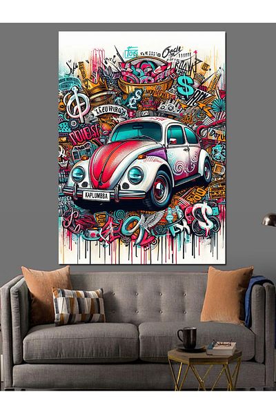 Tablomega Colorful Vosvos Graffiti Drawing Decorative Canvas - Mdf Wooden Painting