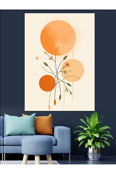 Tablomega Minimalist Circle Touches Decorative Canvas - Mdf Wooden Table