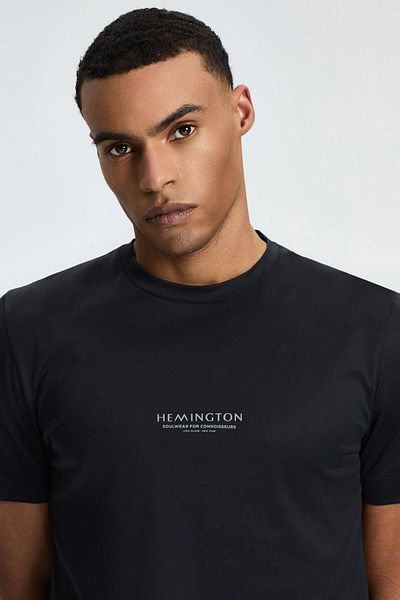 Hemington Printed Mercerized Cotton Black Crew Neck T-Shirt