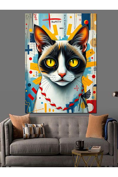 Tablomega Colorful Cat Portrait Decorative Canvas - Mdf Wooden Painting