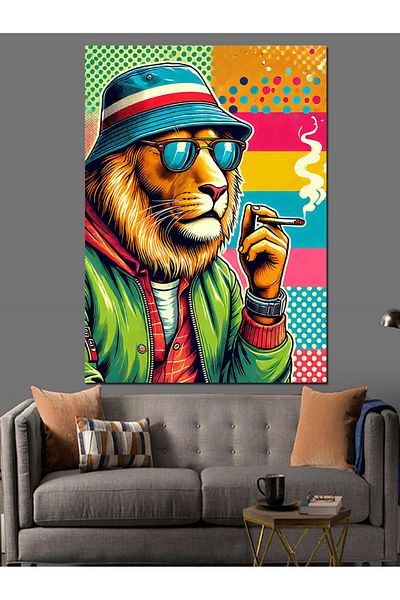 Tablomega Colorful Lion Portrait Decorative Canvas - Mdf Wooden Painting