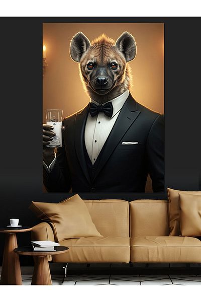 Tablomega Elegant Hyena and Decorative Canvas - Mdf Wooden Painting