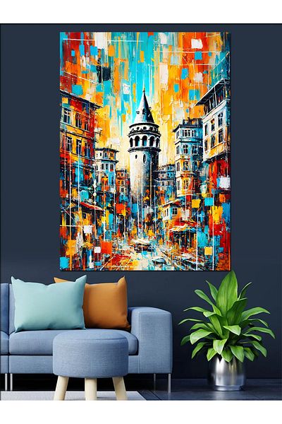 Tablomega Colorful Streets of Galata Decorative Canvas - Mdf Wooden Painting