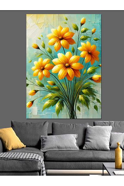 Tablomega Song of Yellow Flowers Decorative Canvas - Mdf Wooden Painting