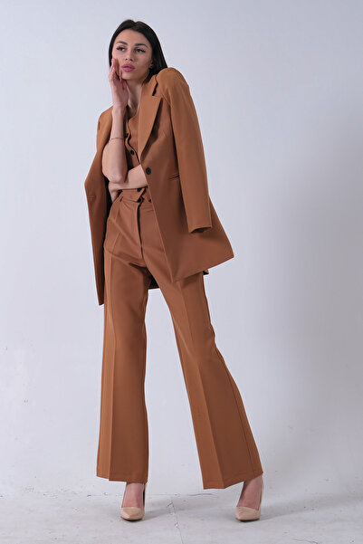 Feminist Ceket-Yelek Pantolonlu 3lü Takım Elbise Camel 0106324