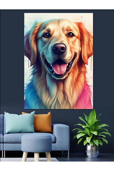 Tablomega Golden Decorative Canvas with Gold Feathers - Mdf Wooden Painting