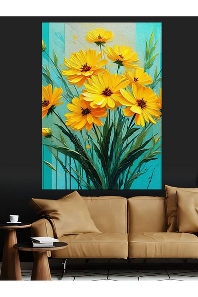 Tablomega Dance of Golden Flowers Decorative Canvas - Mdf Wooden Painting