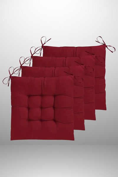 MoMMe 40X40 cm Laced Burgundy Color Chair Cushion Set of 4
