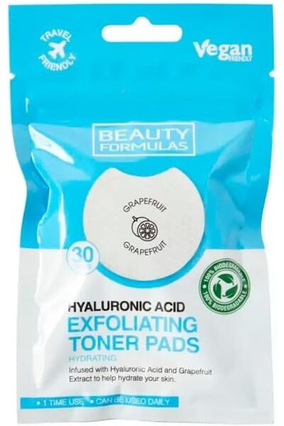 BEAUTY FORMULAS Hyaluronic Acid Exfoliating Toner Pads | 30 Pads