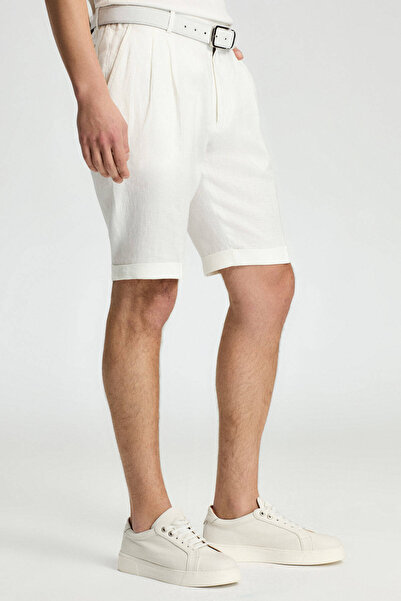 Hemington Pure Linen Off-White Pleated Shorts