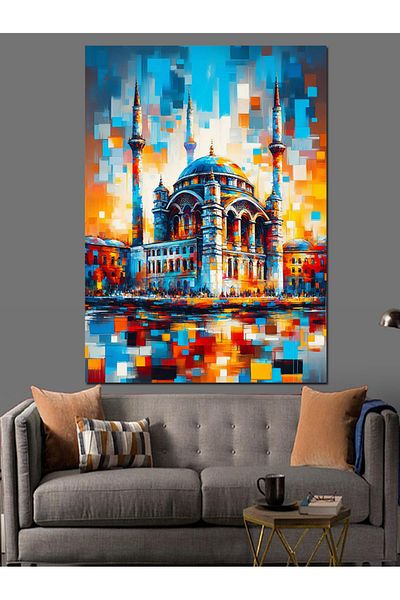 Tablomega Pânză decorativă cu peisaj colorat din Istanbul - pictură din lemn MDF