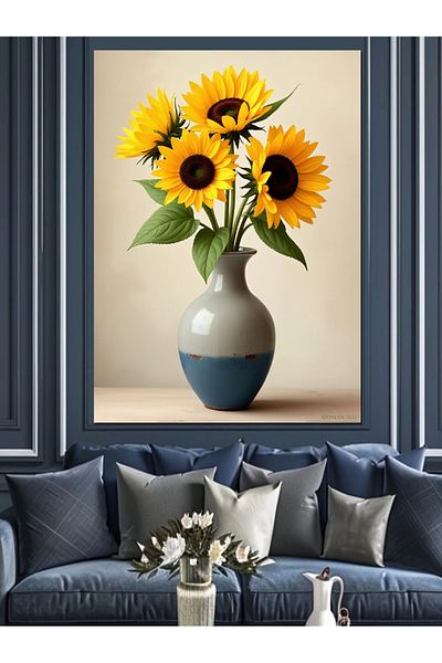Tablomega Sunflower in a Vase Decorative Canvas - Mdf Wooden Table