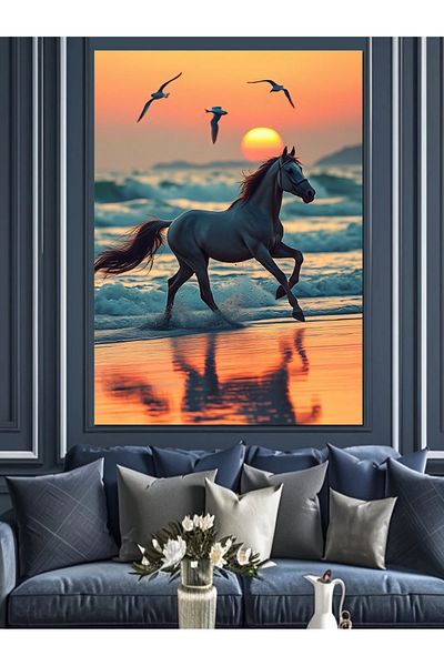 Tablomega Sea and Horse Freedom Decorative Canvas - Mdf Wooden Painting