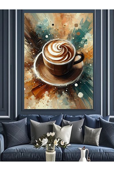 Tablomega Coffee Foam Lines Decorative Canvas - Mdf Wood Table