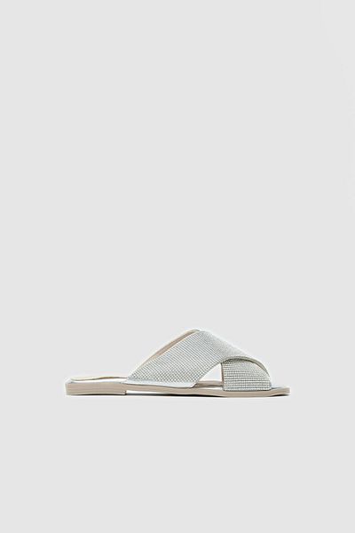 Seniorah Cleopatra Silver Stoned Metallic Women's Slippers