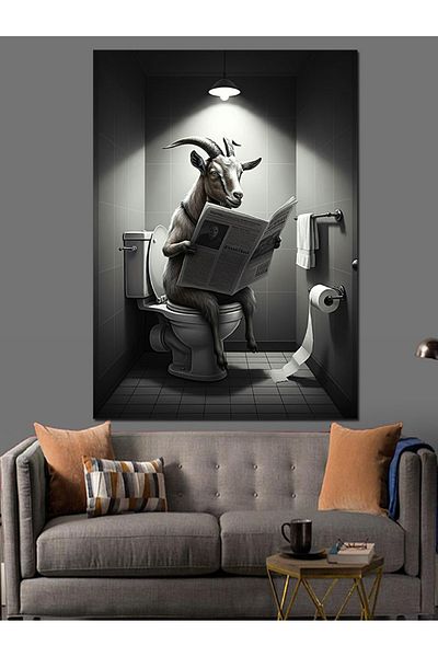 Tablomega Goat in the Toilet Decorative Canvas - Mdf Wooden Table