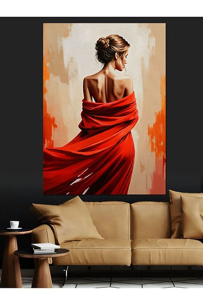 Tablomega Woman Decorative Canvas in a Red Dress - Mdf Wooden Painting