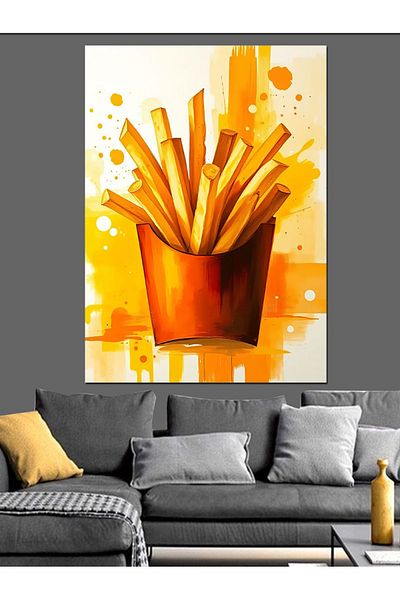 Tablomega Golden Colored French Fries Decorative Canvas - Mdf Wooden Painting