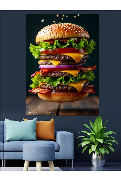 Tablomega Giant Hamburger Decorative Canvas - Mdf Wood Art Print