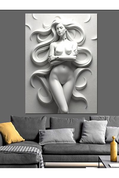 Tablomega White Marble Woman Decorative Canvas - Mdf Wooden Painting