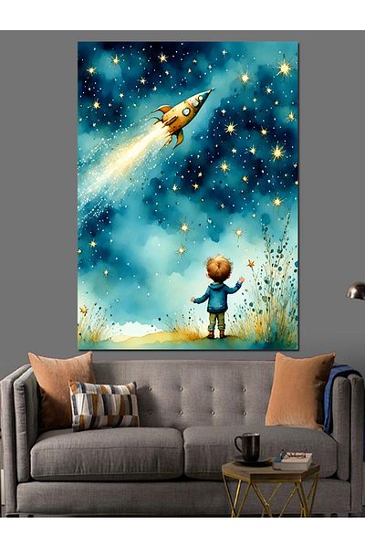 Tablomega Children Looking at the Stars Decorative Canvas - Mdf Wooden Painting