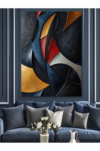 Tablomega Linii curbate colorate abstracte Pânză decorativă - Lemn MDF Pictură