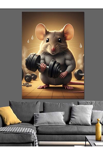 Tablomega Dumbbell Lifting Mouse Decorative Canvas - Mdf Wooden Painting