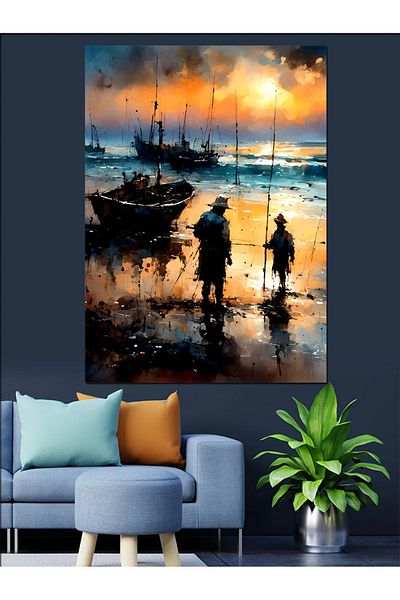 Tablomega Pescarii la apus de soare Canvas decorativ - MDF Lemn