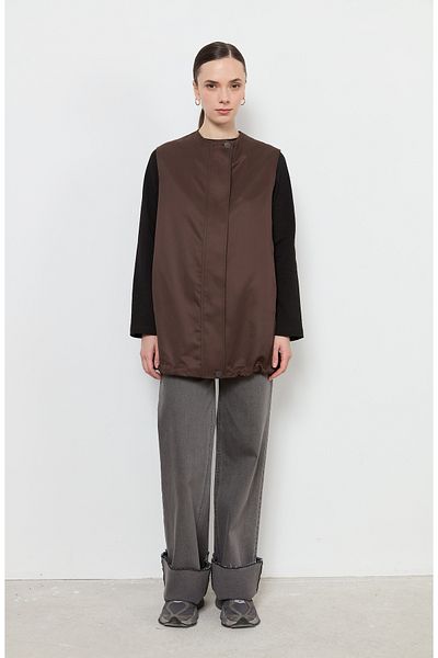 Fatma Atasoy Gathered Bitter Brown Trench Vest