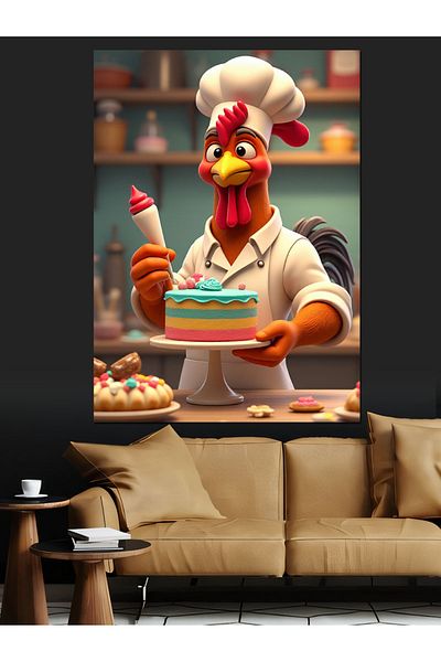 Tablomega Cook Chicken and Pie Decorative Canvas - Mdf Wooden Painting