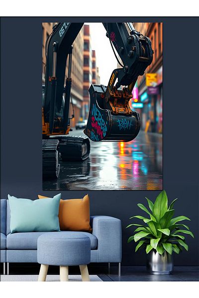 Tablomega Huge Work Machine in the City Decorative Canvas - Mdf Wood Art Print