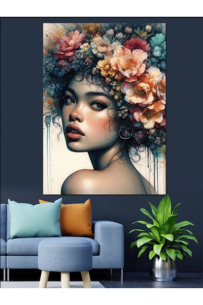 Tablomega Floral Woman Portrait Decorative Canvas - Mdf Wooden Painting