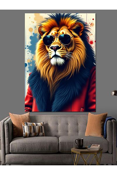 Tablomega Lion's Sunglasses Decorative Canvas - Mdf Wooden Painting