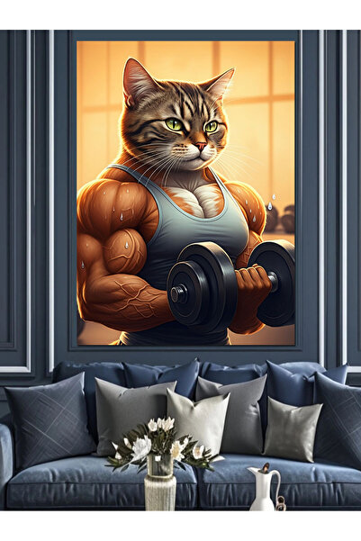 ekart Muscular and Strong Maneed Cat Figure Decorative Canvas - Mdf Wooden Painting