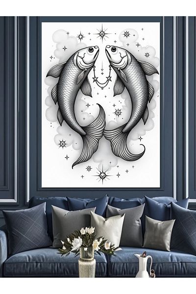 Tablomega Pisces And Zodiac Signs Decorative Canvas - Mdf Wood Table