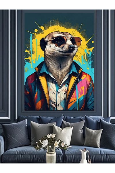 Tablomega Stylish Meerkat's Glasses Decorative Canvas - Mdf Wood Table