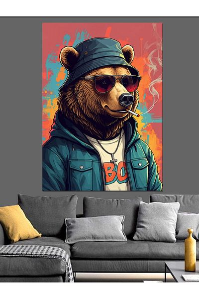 Tablomega Bear and City Style Decorative Canvas - Mdf Wooden Painting