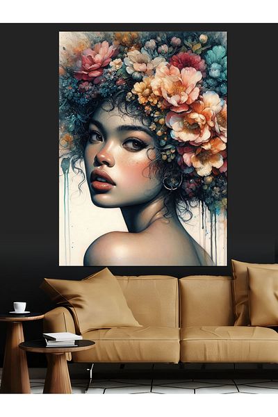 Tablomega Floral Woman Portrait Decorative Canvas - Mdf Wooden Painting