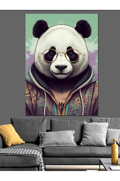 Tablomega Panda with Glasses Decorative Canvas - Mdf Wooden Painting