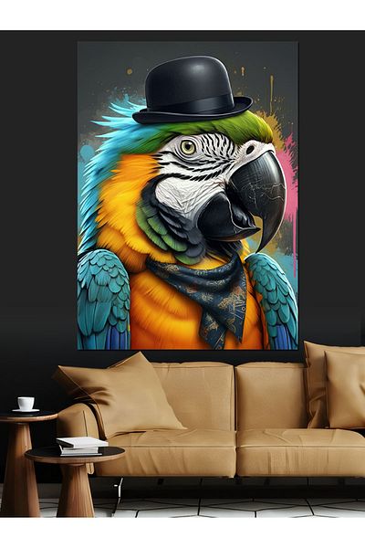 Tablomega Colorful Parrot with Hat Decorative Canvas - Mdf Wood Table