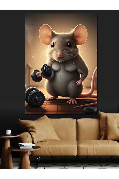 Tablomega Weightlifter Mouse Strength Decorative Canvas - Mdf Wooden Painting