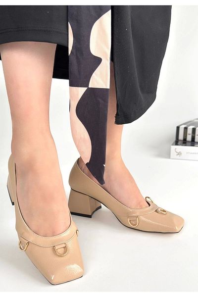 Skygo Cande Beige Patent Leather Heeled Shoes