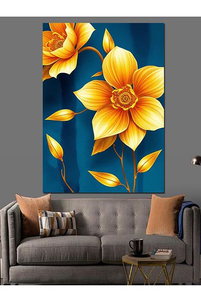 Tablomega Yellow Flowers Decorative Canvas - Mdf Wooden Table