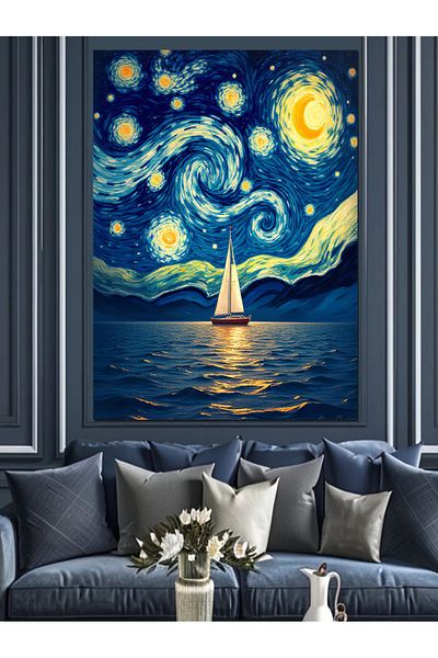 Tablomega Journey of the Starry Night Decorative Canvas - Mdf Wooden Painting