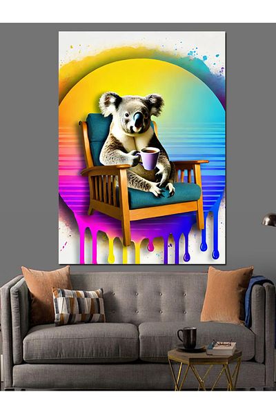 Tablomega Pastel Colored Koala Decorative Canvas - Mdf Wooden Table