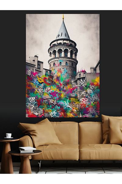 Tablomega Colorful Galata Tower Decorative Canvas - Mdf Wooden Painting