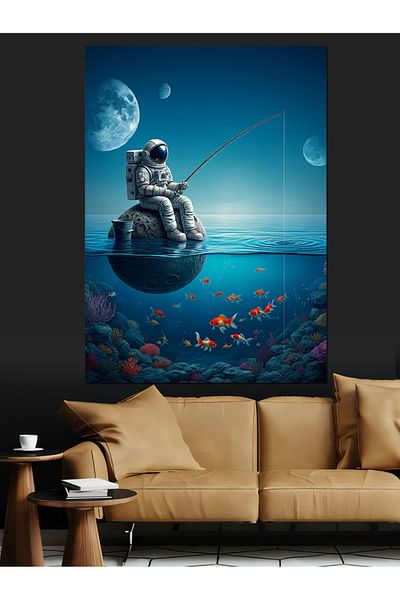 Tablomega Fisherman on the Moon Decorative Canvas - Mdf Wooden Painting
